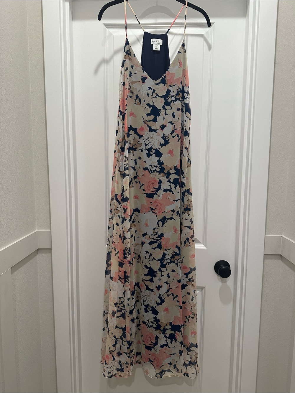 Nicole Miller Pink and Navy Floral Maxi Dress